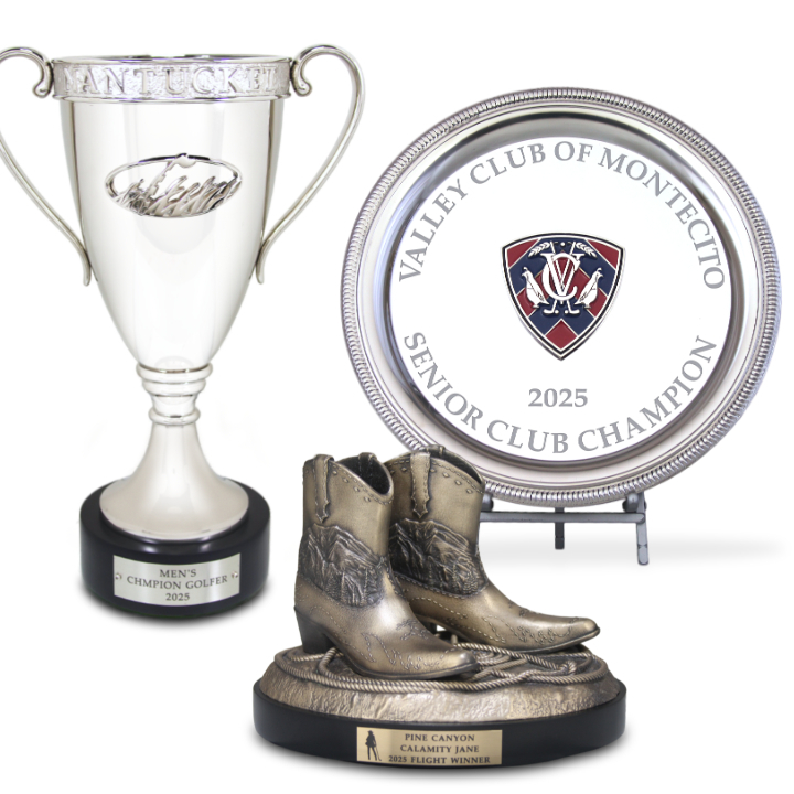 Malcolm DeMille made products: trophy cup, cowboy boot trophy, trophy tray plate